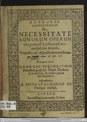 Enodatio controversiae de necessitate bonorum operum ex quarto Christianae concordiae libri articulo