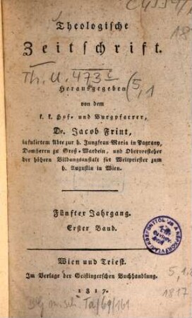 Theologische Zeitschrift. 5, 5. 1817