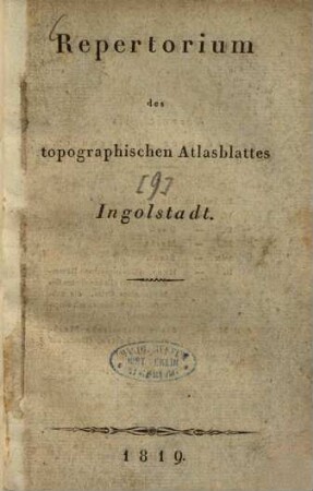 Repertorium des topographischen Atlasblattes Ingolstadt
