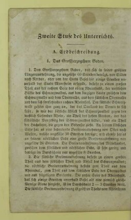 Zweite Stufe des Unterrichts. A. Erdbeschreibung