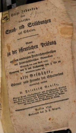 Einige Gedanken über deutsche Sprach- und Stilübungen