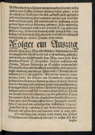 Folget ein Auszug aus der Röm. Kay. May. schrifftlichen Resolution ...