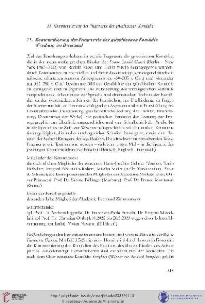 11. Kommentierung der Fragmente der griechischen Komödie (Freiburg im Breisgau)