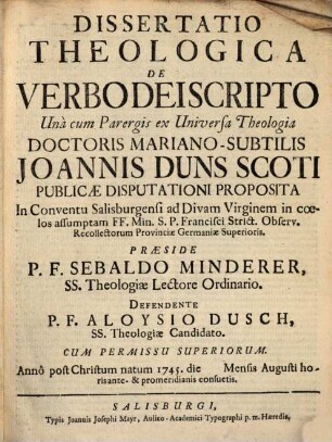 Diss. ... de verbo Dei scripto
