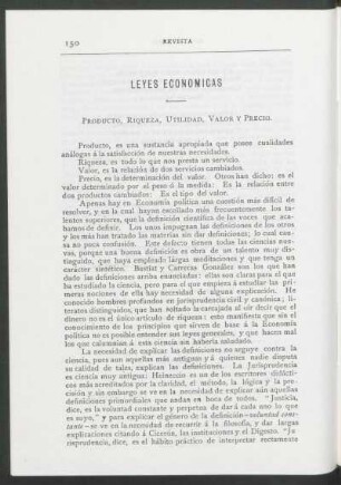 Leyes económicas : Producto, riqueza, utilidad, valor y precio