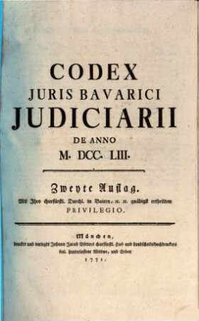 Codex Juris Bavarici Judiciarii : De Anno M.DCC.LIII.