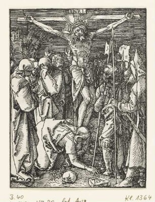 Christus am Kreuz, Blatt 25 aus: Albrecht Dürer, "Passio Christi ab Alberto Durer Nurenbergensi effigiata cum varij generis carminibus Fratris Benedicti Chelidonij Musophili", Nürnberg 1511, S. D