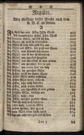 Register. Aller Gesänge dieses Buchs nach dem A.B.C. zu finden.