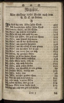 Register. Aller Gesänge dieses Buchs nach dem A.B.C. zu finden.
