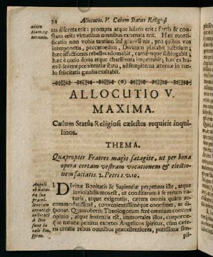 34-42, Allocutio V. Maxima. Caelum Status Religiosi caelestes requirit inquilinos