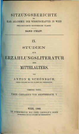 Studien zur Erzählungsliteratur des Mittelalters. 4, Ueber Caesarius von Heisterbach
