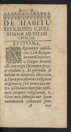 De Habitus Religionis Christianae Ad Vitam Civilem.