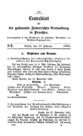 Amtsbezeichnung der nebenamtlichen ständigen Direktoren der Provinzial-Schulkollegien : [A. Behörden und Beamte]