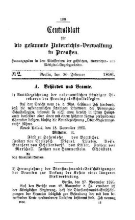 Amtsbezeichnung der nebenamtlichen ständigen Direktoren der Provinzial-Schulkollegien : [A. Behörden und Beamte]