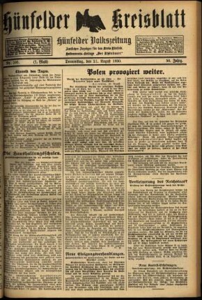 Erste Ausgabe vom Donnerstag, den 21. August 1930.