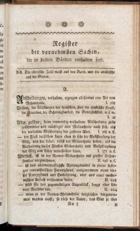 Register der vornehmsten Sachen, die in beiden Bänden enthalten sind.