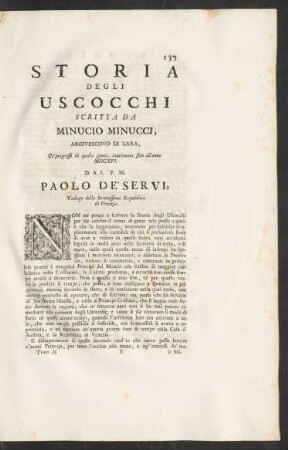 Storia Degli Uscocchi Scritta Da Minucio Munucci, ...