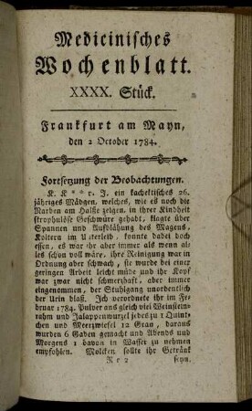 XXXX. Stück. Frankfurt am Mayn, den 2 October 1784. - XXXXIV. Stück. Frankfurt am Mayn, den 30 October 1784.