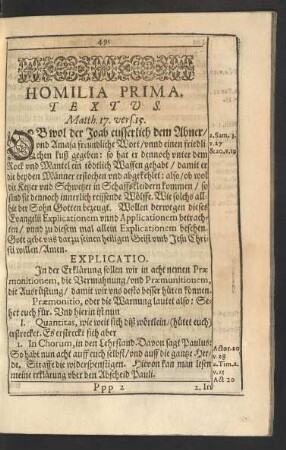 Homilia Prima. Textus.