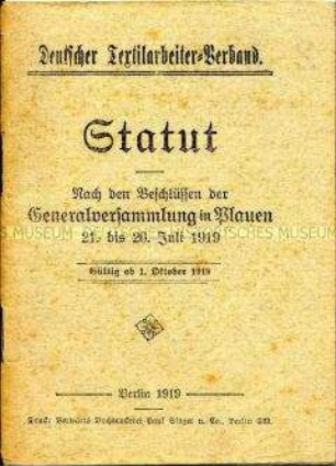 Statut des Deutschen Textilarbeiter-Verbandes