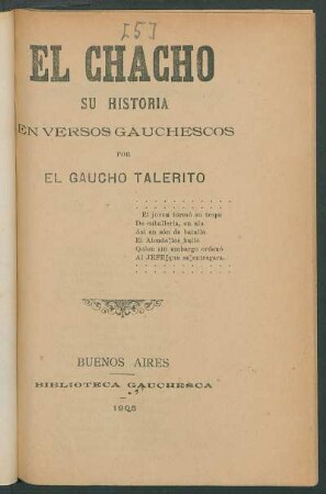El Chacho : su historia en versos gauchescos