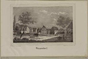 Ortsansicht von Klappendorf bei Lommatzsch in Sachsen, aus Sachsens Kirchen-Galerie von Hermann Schmidt, 1840, Bd. 3