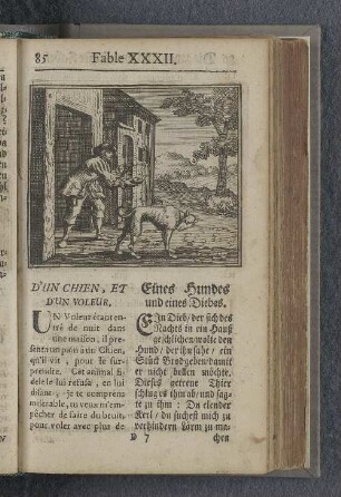 Fable XXXII. : D'un chien, et d'un voleur. Eines Hundes und eines Diebes.