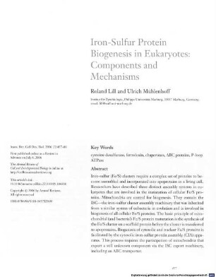 Iron-sulfur protein biogenesis in eukaryotes : components and mechanisms
