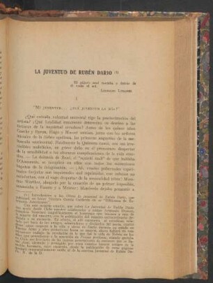 I. "Mi juventud... ¿Fué juventud la mía?