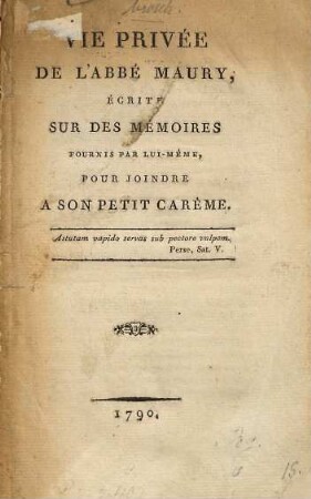 Vie privée de l'Abbé Maury