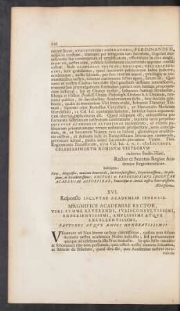 XVI. Responsio Inclutae Academiae Ienensis