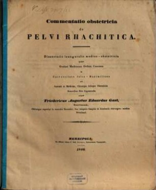 Commentatio obstetricia de pelvi rhachitica : Diss. inaug. med.-obst.