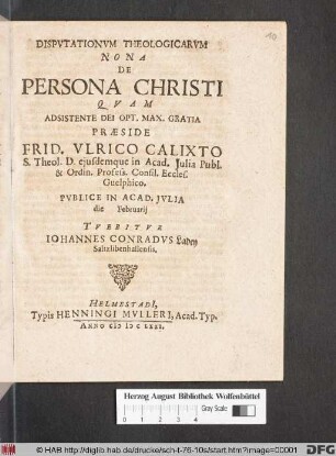 Disputationum Theologicarum Nona De Persona Christi
