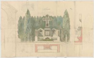Thiersch, August ; München; Nordfriedhof, Grab Pechmann - Grundriss, Ansicht, Schnitt