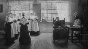 Morgenandacht in einem holländischen Waisenhaus