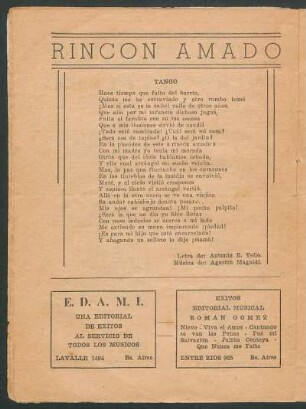 Rincón amado : Tango