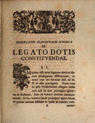 Dissertatio Ivridica Inavgvralis De Legato Dotis Constitvendae