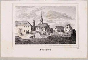 Ortsansicht von Weißenborn im Erzgebirge in Mittelsachsen mit Kirche, aus Sachsens Kirchen-Galerie von Hermann Schmidt, 1838, Bd. 2