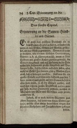 Das fünfte Capitel. Erinnerung an die Samen-Händler und Gärtner.