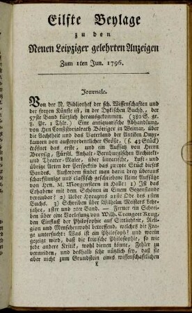 Eilfte Beylage zu den Leipziger gelehrten Anzeigen - Zum 1sten Jun. 1796.