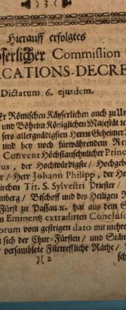 Conclusum trium Collegiorum S.R.I. : Dictatum Ratisb. d. 4. Maji 1707. per Mogunt.