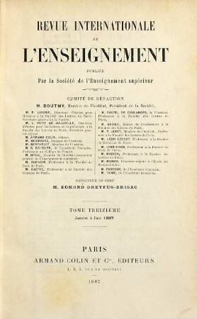 Revue internationale de l'enseignement. 13. 1887