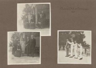 links oben: Großherzogin Luise, Prinz Lennart und Personengruppe (unbekannt) links unten: Großherzogin Luise, Prinz Lennart und Personengruppe (unbekannt) rechts unten: 4 Knaben (unbekannt)