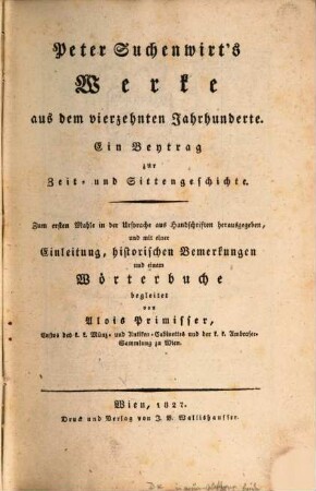 Peter Suchenwirt's Werke aus dem vierzehnten Jahrhunderte