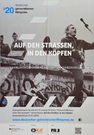Plakat zum Deutschen Generationenfilmpreis 2020 zum Jahresthema: Auf den Straßen, in den Köpfen
