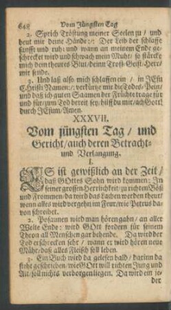 XXXVII. Vom jüngsten Tag/ und Gericht/ auch deren Betracht- und Verlangung.