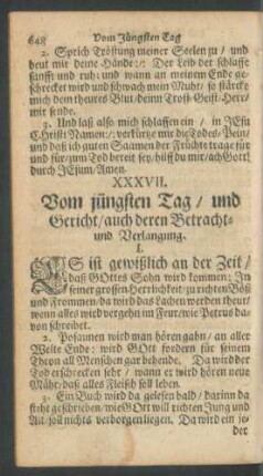 XXXVII. Vom jüngsten Tag/ und Gericht/ auch deren Betracht- und Verlangung.
