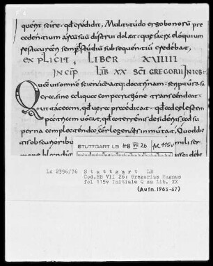 Gregorius Magnus, Moralia pars 4 — Initiale Q, Folio 115verso