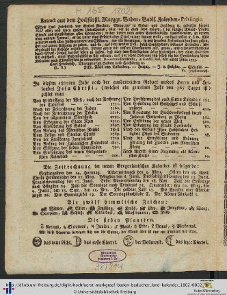 Extract aus dem Hochfürstl. Marggr. Baden-Badis. Kalender-Privilegio.