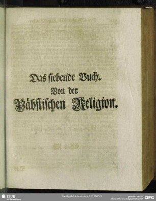 Das siebende Buch. Von der Päbstischen Religion